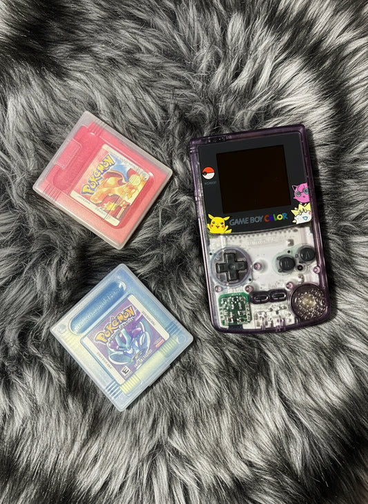 Game Boy Color Atomic Purple W/ Backlit IPS LCD Screen + Pokémon Red & Crystal Version (Refurbished)